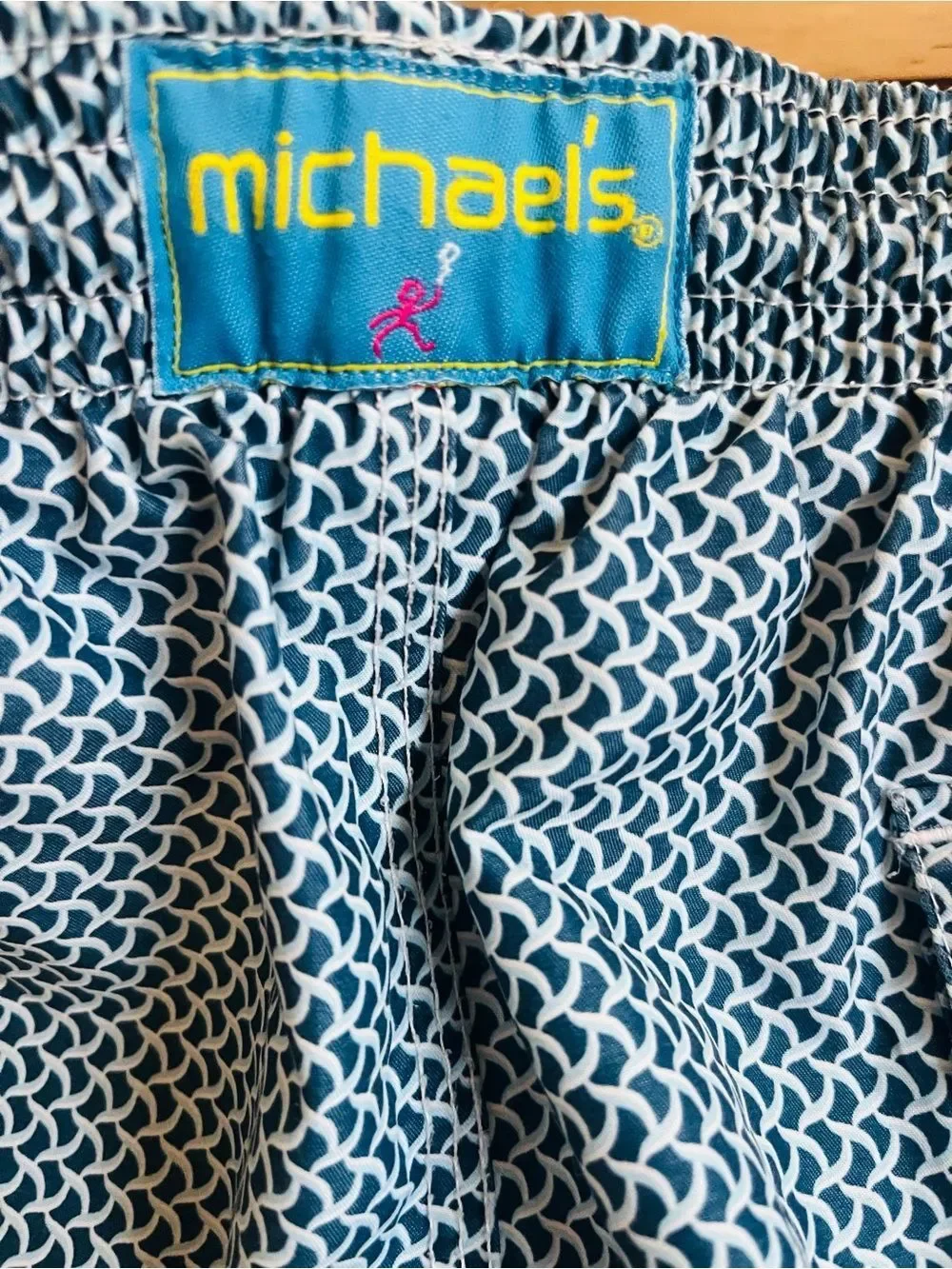 MICHAEL’s Men's Blue wave Patterned Swim Trunks with Drawstring; Size Lg
